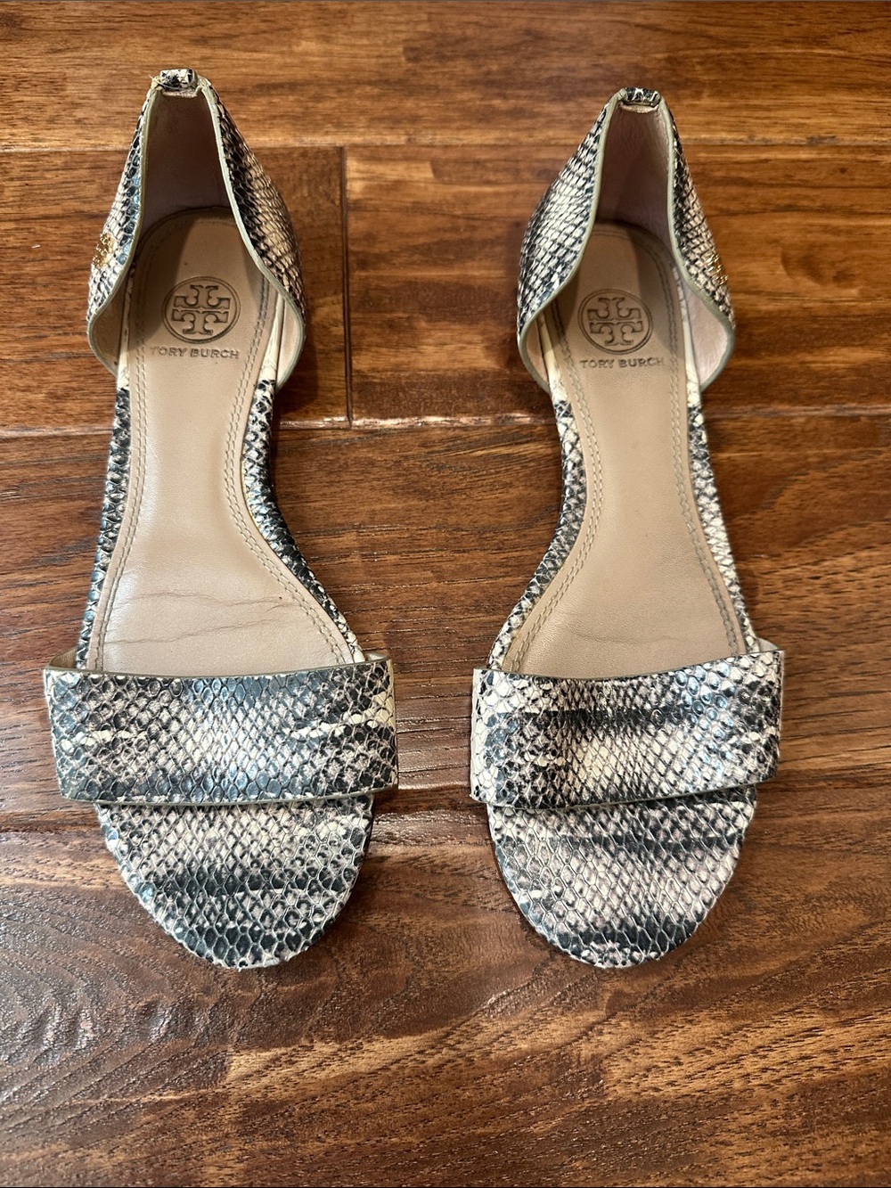 Tory Burch Neutral Snake-Print D'Orsay Sandals